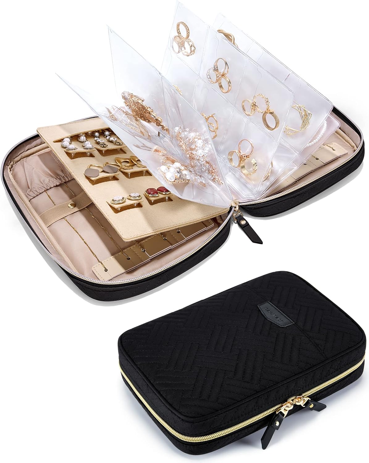 Large Jewelry Travel Organizer Case for Home Jewelry Organizer Storage Ring Binder Jewelry Bags Clear Jewelry Rolls Zipper Pouch Bag for Necklaces, Earrings, Rings, Bracelets, Pink
