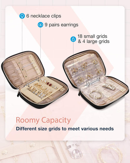 Large Jewelry Travel Organizer Case for Home Jewelry Organizer Storage Ring Binder Jewelry Bags Clear Jewelry Rolls Zipper Pouch Bag for Necklaces, Earrings, Rings, Bracelets, Pink