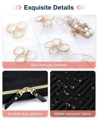 Large Jewelry Travel Organizer Case for Home Jewelry Organizer Storage Ring Binder Jewelry Bags Clear Jewelry Rolls Zipper Pouch Bag for Necklaces, Earrings, Rings, Bracelets, Pink