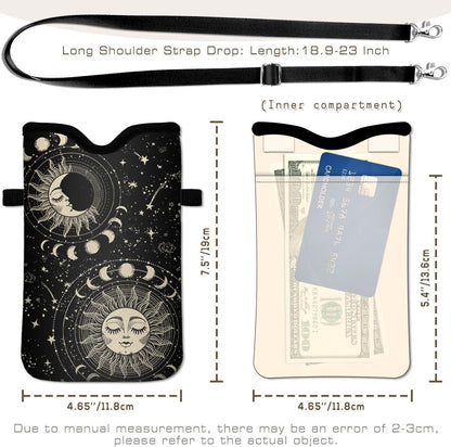 Universal Phone Sleeve Pouch with Crossbody Strap 7.6 X 4.3 Inches Shockproof Water Resistant Mobile Protection Bag-Black Cat Floral Neoprene Phone Pouch Bag