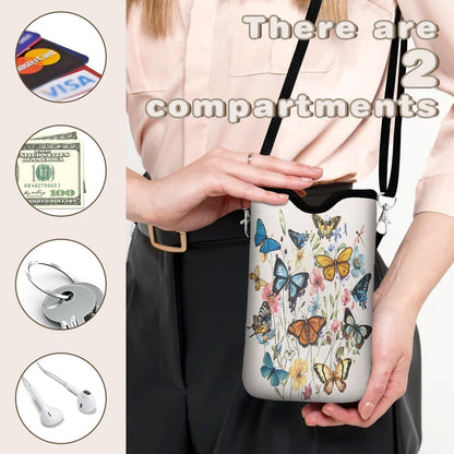 Universal Phone Sleeve Pouch with Crossbody Strap 7.6 X 4.3 Inches Shockproof Water Resistant Mobile Protection Bag-Black Cat Floral Neoprene Phone Pouch Bag