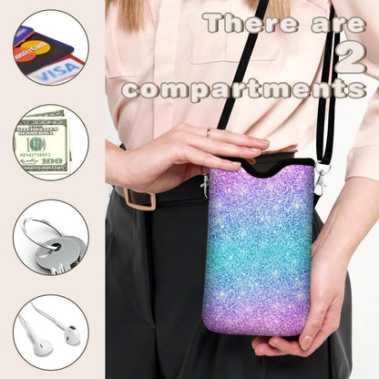 Universal Phone Sleeve Pouch with Crossbody Strap 7.6 X 4.3 Inches Shockproof Water Resistant Mobile Protection Bag-Black Cat Floral Neoprene Phone Pouch Bag
