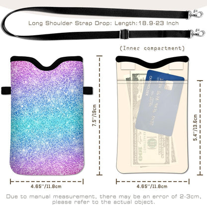 Universal Phone Sleeve Pouch with Crossbody Strap 7.6 X 4.3 Inches Shockproof Water Resistant Mobile Protection Bag-Black Cat Floral Neoprene Phone Pouch Bag