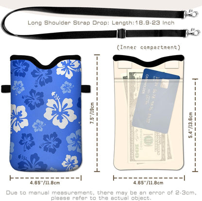 Universal Phone Sleeve Pouch with Crossbody Strap 7.6 X 4.3 Inches Shockproof Water Resistant Mobile Protection Bag-Black Cat Floral Neoprene Phone Pouch Bag