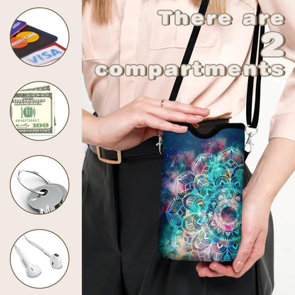 Universal Phone Sleeve Pouch with Crossbody Strap 7.6 X 4.3 Inches Shockproof Water Resistant Mobile Protection Bag-Black Cat Floral Neoprene Phone Pouch Bag
