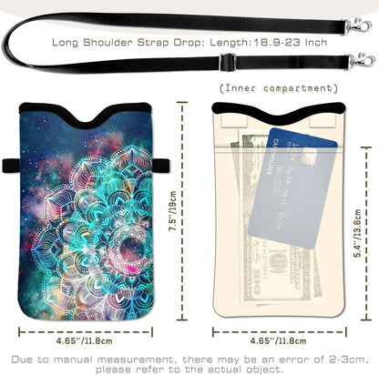 Universal Phone Sleeve Pouch with Crossbody Strap 7.6 X 4.3 Inches Shockproof Water Resistant Mobile Protection Bag-Black Cat Floral Neoprene Phone Pouch Bag