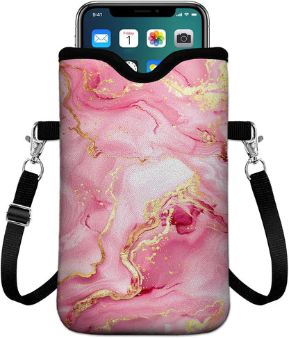 Universal Phone Sleeve Pouch with Crossbody Strap 7.6 X 4.3 Inches Shockproof Water Resistant Mobile Protection Bag-Black Cat Floral Neoprene Phone Pouch Bag