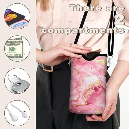 Universal Phone Sleeve Pouch with Crossbody Strap 7.6 X 4.3 Inches Shockproof Water Resistant Mobile Protection Bag-Black Cat Floral Neoprene Phone Pouch Bag