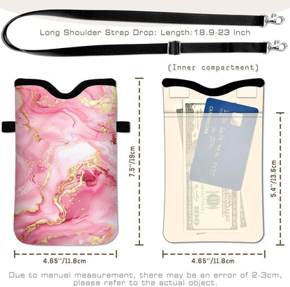 Universal Phone Sleeve Pouch with Crossbody Strap 7.6 X 4.3 Inches Shockproof Water Resistant Mobile Protection Bag-Black Cat Floral Neoprene Phone Pouch Bag