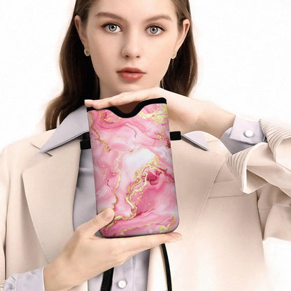 Universal Phone Sleeve Pouch with Crossbody Strap 7.6 X 4.3 Inches Shockproof Water Resistant Mobile Protection Bag-Black Cat Floral Neoprene Phone Pouch Bag