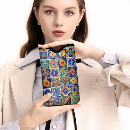 Universal Phone Sleeve Pouch with Crossbody Strap 7.6 X 4.3 Inches Shockproof Water Resistant Mobile Protection Bag-Black Cat Floral Neoprene Phone Pouch Bag