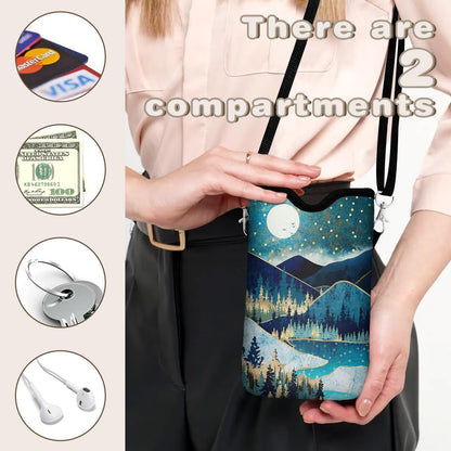 Universal Phone Sleeve Pouch with Crossbody Strap 7.6 X 4.3 Inches Shockproof Water Resistant Mobile Protection Bag-Black Cat Floral Neoprene Phone Pouch Bag