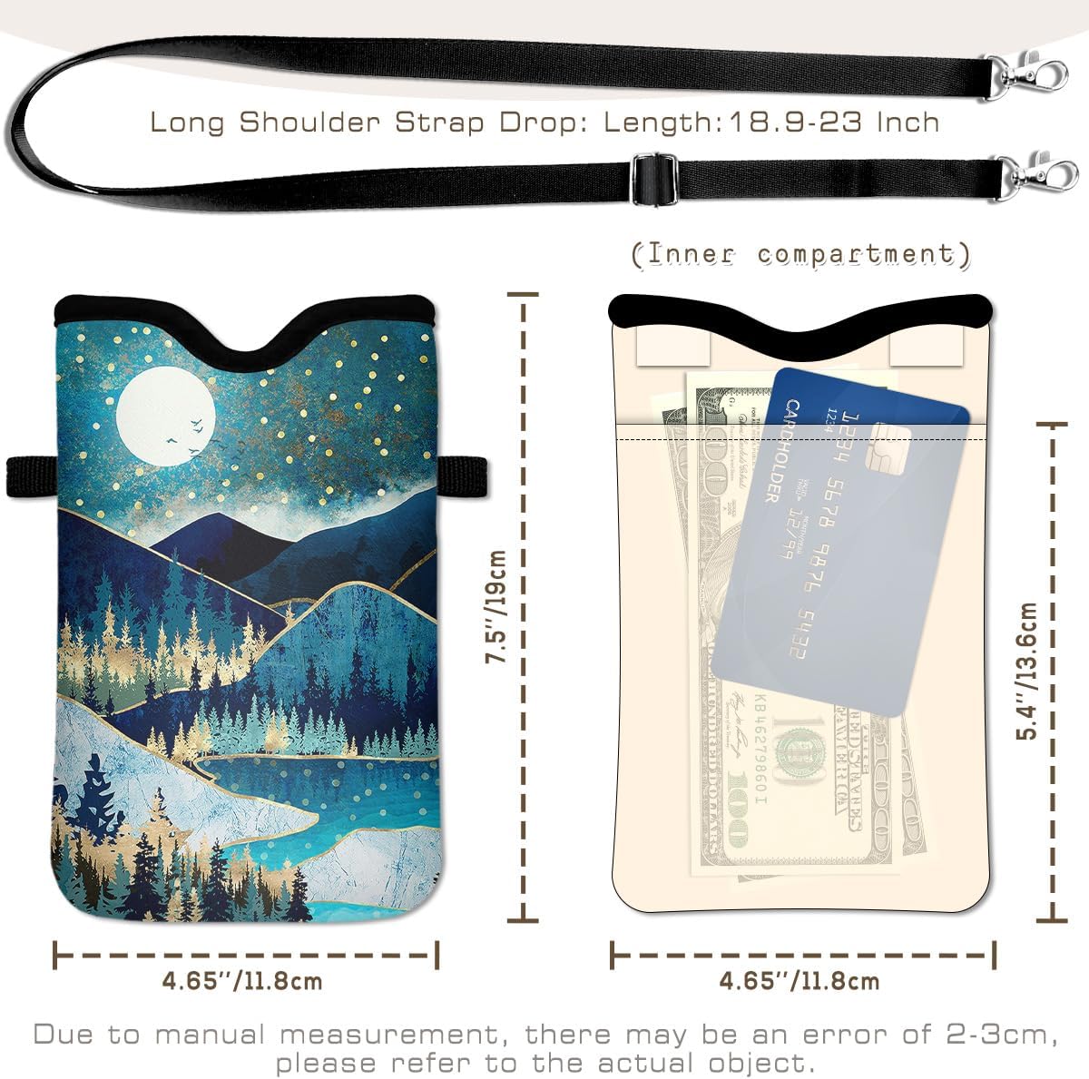 Universal Phone Sleeve Pouch with Crossbody Strap 7.6 X 4.3 Inches Shockproof Water Resistant Mobile Protection Bag-Black Cat Floral Neoprene Phone Pouch Bag