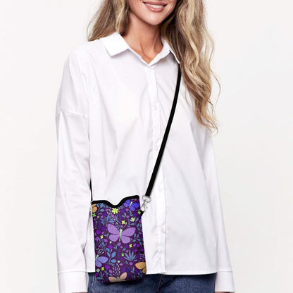Universal Phone Sleeve Pouch with Crossbody Strap 7.6 X 4.3 Inches Shockproof Water Resistant Mobile Protection Bag-Black Cat Floral Neoprene Phone Pouch Bag