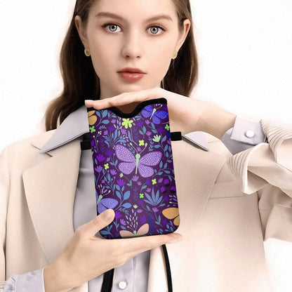 Universal Phone Sleeve Pouch with Crossbody Strap 7.6 X 4.3 Inches Shockproof Water Resistant Mobile Protection Bag-Black Cat Floral Neoprene Phone Pouch Bag