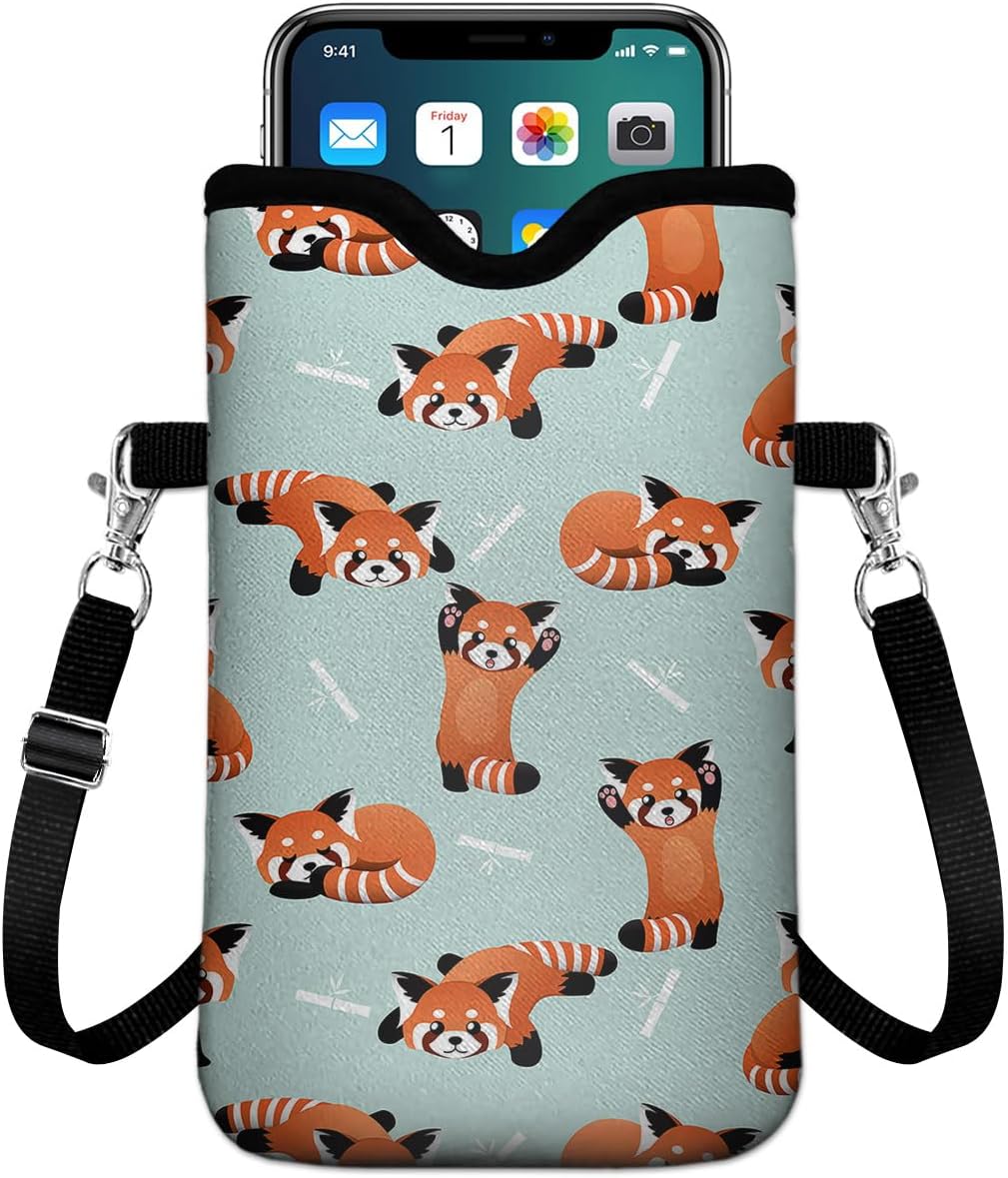 Universal Phone Sleeve Pouch with Crossbody Strap 7.6 X 4.3 Inches Shockproof Water Resistant Mobile Protection Bag-Black Cat Floral Neoprene Phone Pouch Bag
