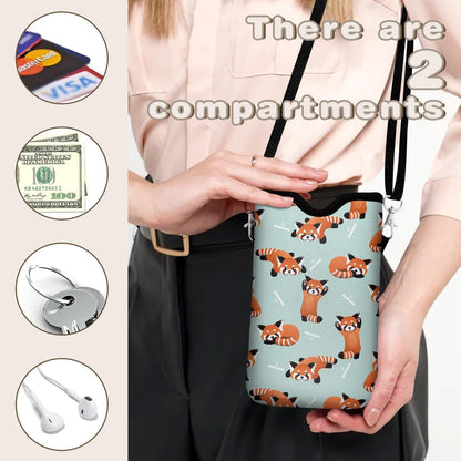 Universal Phone Sleeve Pouch with Crossbody Strap 7.6 X 4.3 Inches Shockproof Water Resistant Mobile Protection Bag-Black Cat Floral Neoprene Phone Pouch Bag