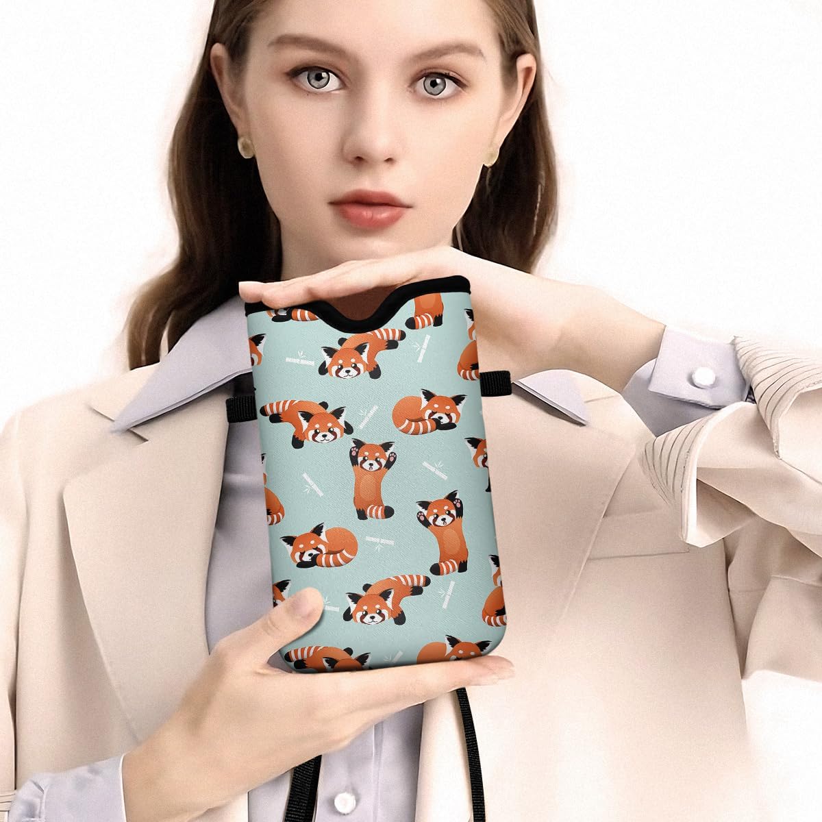 Universal Phone Sleeve Pouch with Crossbody Strap 7.6 X 4.3 Inches Shockproof Water Resistant Mobile Protection Bag-Black Cat Floral Neoprene Phone Pouch Bag