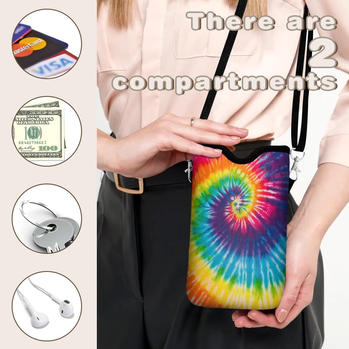 Universal Phone Sleeve Pouch with Crossbody Strap 7.6 X 4.3 Inches Shockproof Water Resistant Mobile Protection Bag-Black Cat Floral Neoprene Phone Pouch Bag