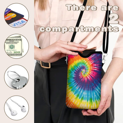 Universal Phone Sleeve Pouch with Crossbody Strap 7.6 X 4.3 Inches Shockproof Water Resistant Mobile Protection Bag-Black Cat Floral Neoprene Phone Pouch Bag