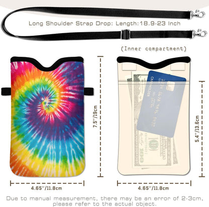 Universal Phone Sleeve Pouch with Crossbody Strap 7.6 X 4.3 Inches Shockproof Water Resistant Mobile Protection Bag-Black Cat Floral Neoprene Phone Pouch Bag