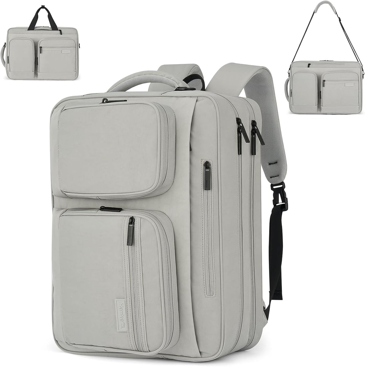 Convertible Laptop Bag, 3 In 1 Briefcase Backpack for 17.3 Inch Laptop, Computer Work Bag for Men Women, Water Resistant Business Messenger Shoulder Bag for Office Commute Travel, Grey