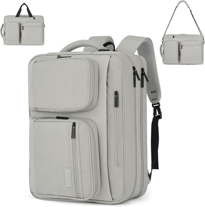 Convertible Laptop Bag, 3 In 1 Briefcase Backpack for 17.3 Inch Laptop, Computer Work Bag for Men Women, Water Resistant Business Messenger Shoulder Bag for Office Commute Travel, Grey