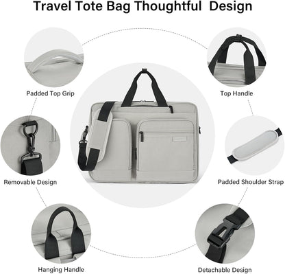 Convertible Laptop Bag, 3 In 1 Briefcase Backpack for 17.3 Inch Laptop, Computer Work Bag for Men Women, Water Resistant Business Messenger Shoulder Bag for Office Commute Travel, Grey