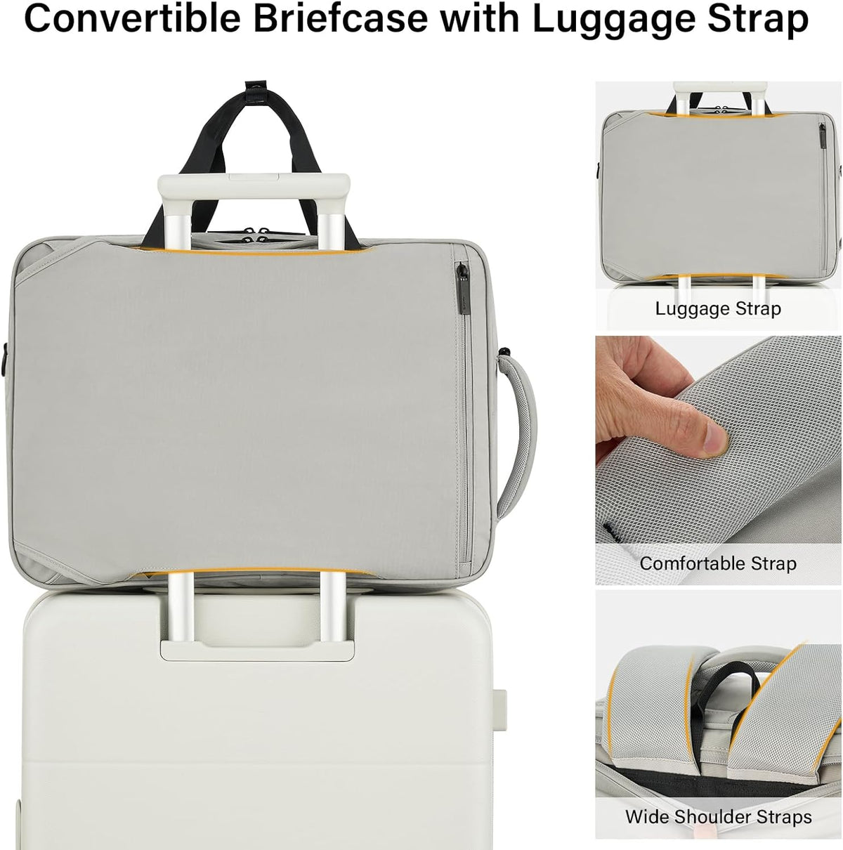Convertible Laptop Bag, 3 In 1 Briefcase Backpack for 17.3 Inch Laptop, Computer Work Bag for Men Women, Water Resistant Business Messenger Shoulder Bag for Office Commute Travel, Grey