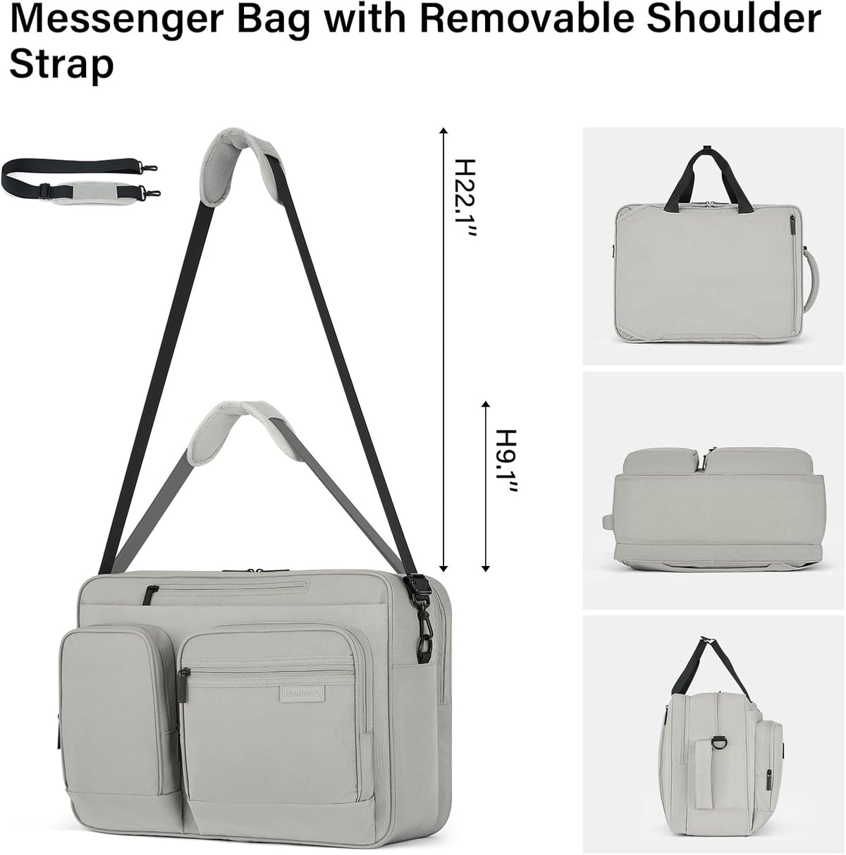 Convertible Laptop Bag, 3 In 1 Briefcase Backpack for 17.3 Inch Laptop, Computer Work Bag for Men Women, Water Resistant Business Messenger Shoulder Bag for Office Commute Travel, Grey