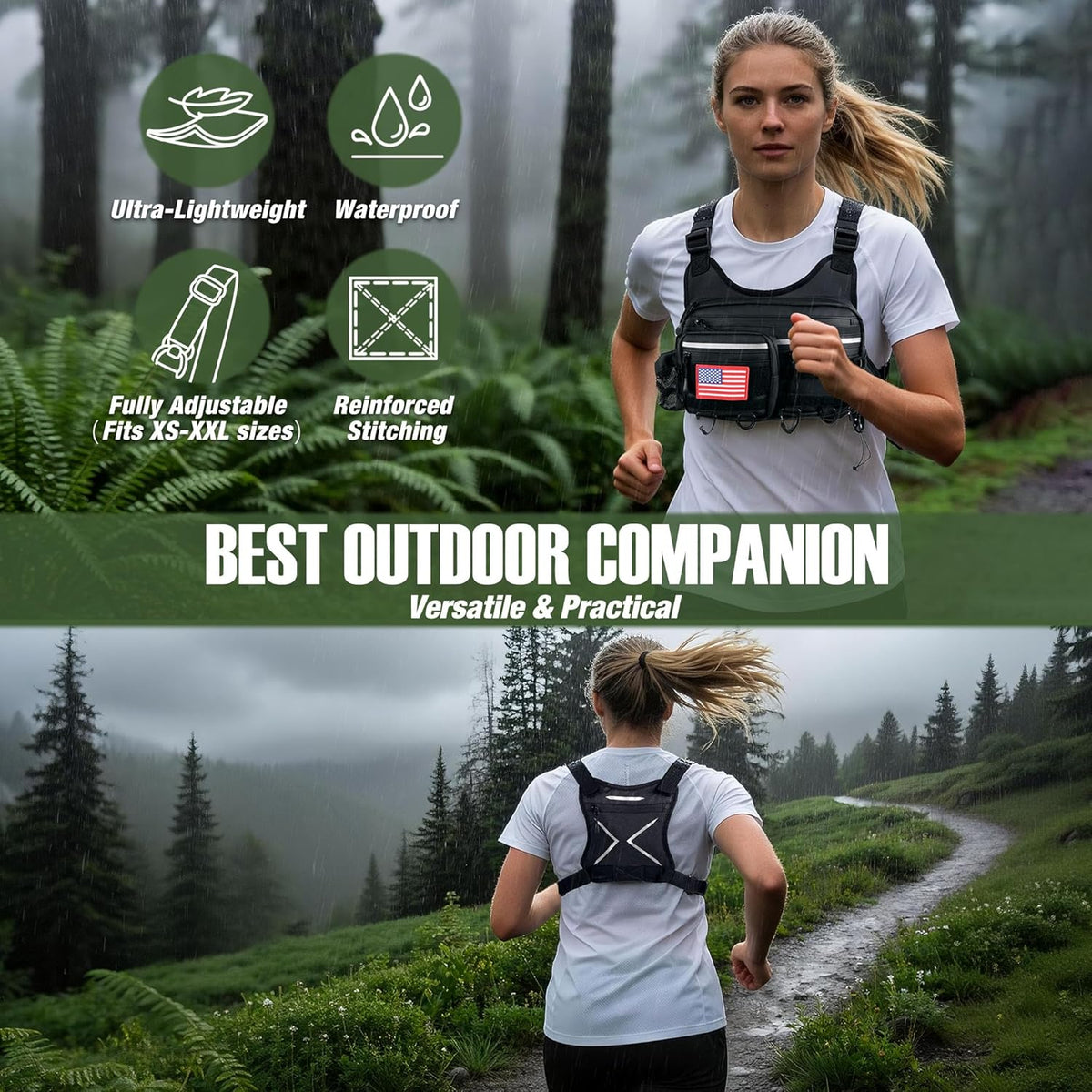 Chest Bag For Men and Women, Chest Rig Tactical Vest for Sport, Running Phone Holder, EDC Travel Chest Pack for Hiking, Running, Motorcycling,Workouts