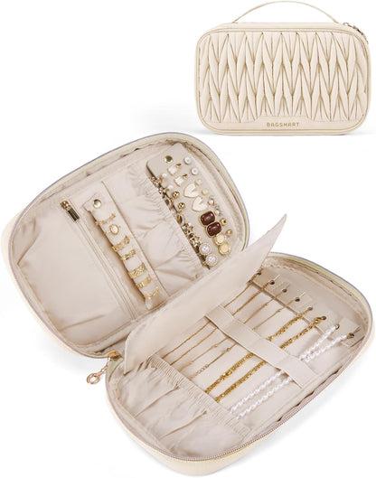 Travel Jewelry Case Jewelry Organizers and Storage Earings Holder Organizer for Women Necklace Holder Jewelry Rolls for Necklaces, Earrings, Bracelets-Beige