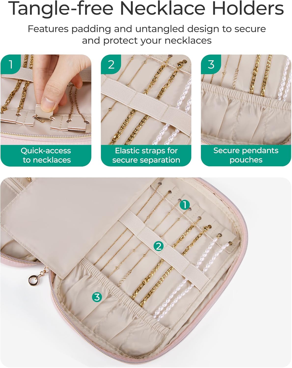 Travel Jewelry Case Jewelry Organizers and Storage Earings Holder Organizer for Women Necklace Holder Jewelry Rolls for Necklaces, Earrings, Bracelets-Beige