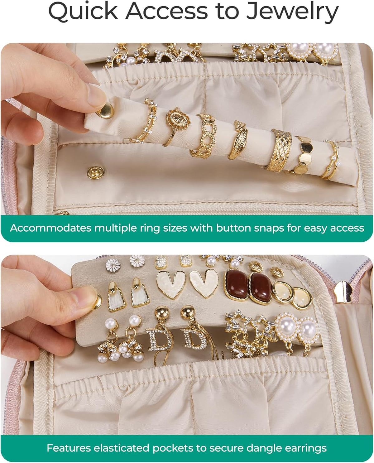 Travel Jewelry Case Jewelry Organizers and Storage Earings Holder Organizer for Women Necklace Holder Jewelry Rolls for Necklaces, Earrings, Bracelets-Beige