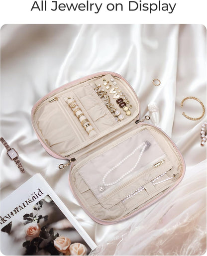 Travel Jewelry Case Jewelry Organizers and Storage Earings Holder Organizer for Women Necklace Holder Jewelry Rolls for Necklaces, Earrings, Bracelets-Beige