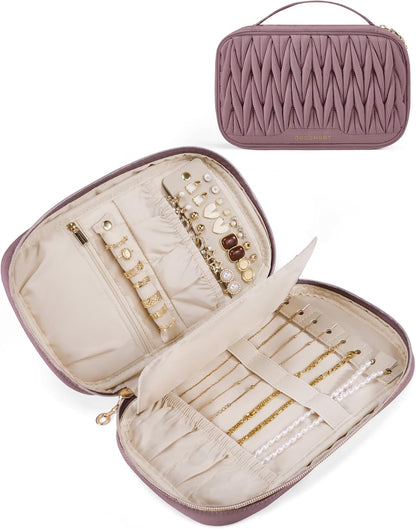 Travel Jewelry Case Jewelry Organizers and Storage Earings Holder Organizer for Women Necklace Holder Jewelry Rolls for Necklaces, Earrings, Bracelets-Beige