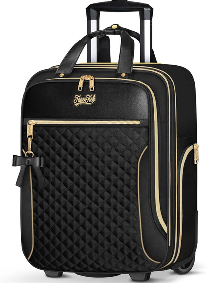 Underseat Carry On Luggage with 2 Wheels, Airline Approved Personal Item Suitcase with Multiple Compartments, Lightweight Softside Under Seat Carry-on Suitcases for Women Travel Business, Black