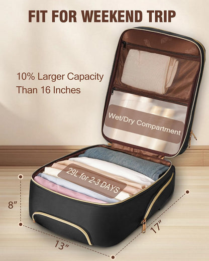 Underseat Carry On Luggage with 2 Wheels, Airline Approved Personal Item Suitcase with Multiple Compartments, Lightweight Softside Under Seat Carry-on Suitcases for Women Travel Business, Black