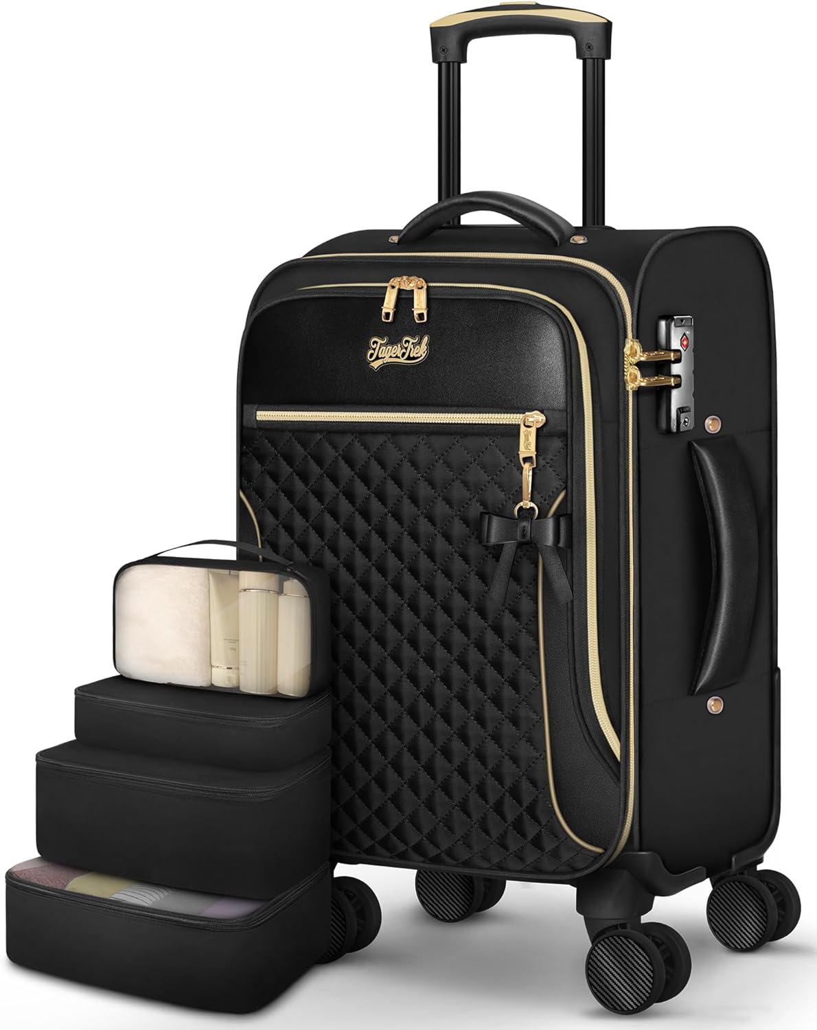 Underseat Carry On Luggage with 2 Wheels, Airline Approved Personal Item Suitcase with Multiple Compartments, Lightweight Softside Under Seat Carry-on Suitcases for Women Travel Business, Black