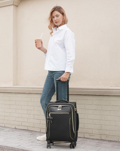 Underseat Carry On Luggage with 2 Wheels, Airline Approved Personal Item Suitcase with Multiple Compartments, Lightweight Softside Under Seat Carry-on Suitcases for Women Travel Business, Black