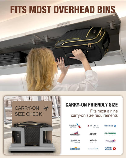 Underseat Carry On Luggage with 2 Wheels, Airline Approved Personal Item Suitcase with Multiple Compartments, Lightweight Softside Under Seat Carry-on Suitcases for Women Travel Business, Black