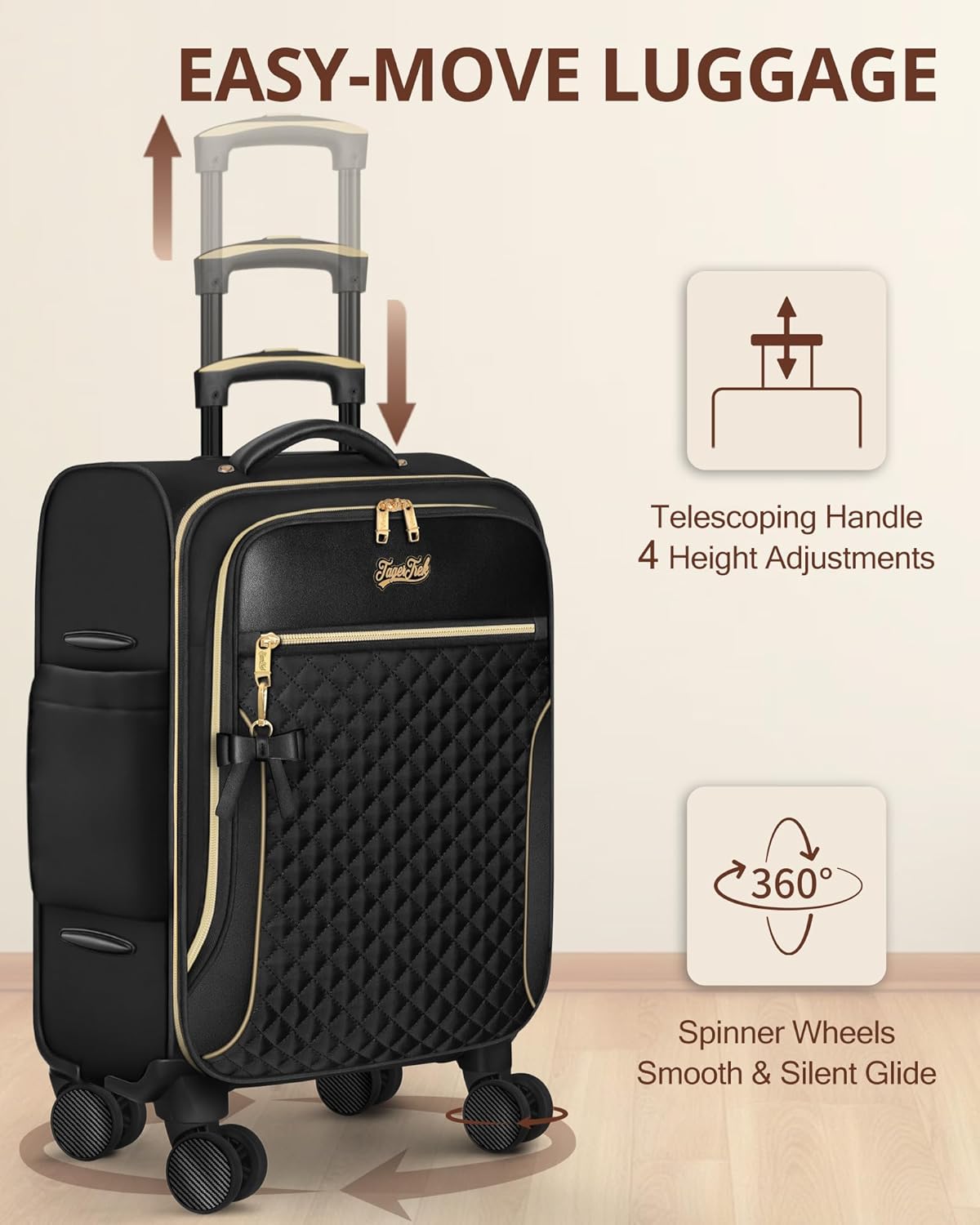 Underseat Carry On Luggage with 2 Wheels, Airline Approved Personal Item Suitcase with Multiple Compartments, Lightweight Softside Under Seat Carry-on Suitcases for Women Travel Business, Black
