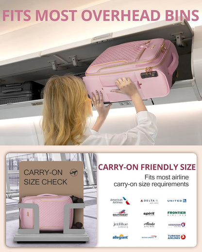 Underseat Carry On Luggage with 2 Wheels, Airline Approved Personal Item Suitcase with Multiple Compartments, Lightweight Softside Under Seat Carry-on Suitcases for Women Travel Business, Black
