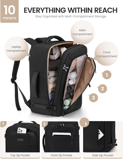 Travel Backpack for Women Men with Garment Bag, 40L Carry on Backpack as TSA Personal Item Flight Approved, Luggage Daypack Fits 17.3" Laptop, Overnight Business Weekender Travel Essential
