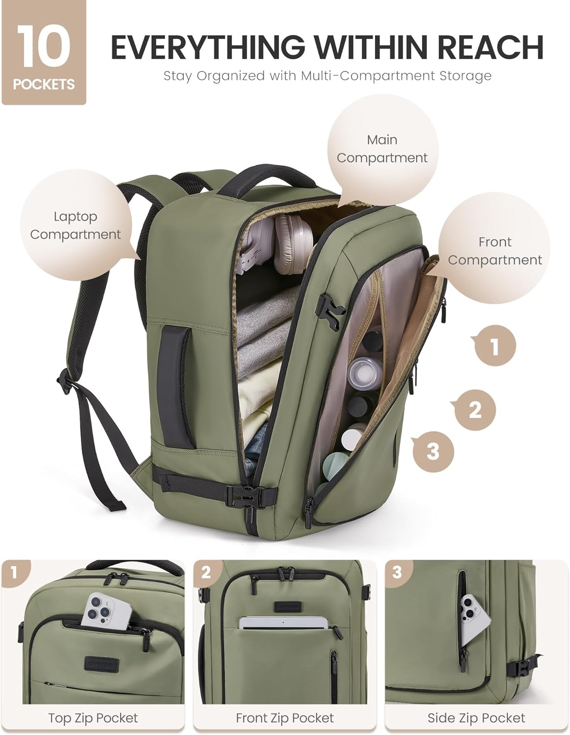 Travel Backpack for Women Men with Garment Bag, 40L Carry on Backpack as TSA Personal Item Flight Approved, Luggage Daypack Fits 17.3" Laptop, Overnight Business Weekender Travel Essential