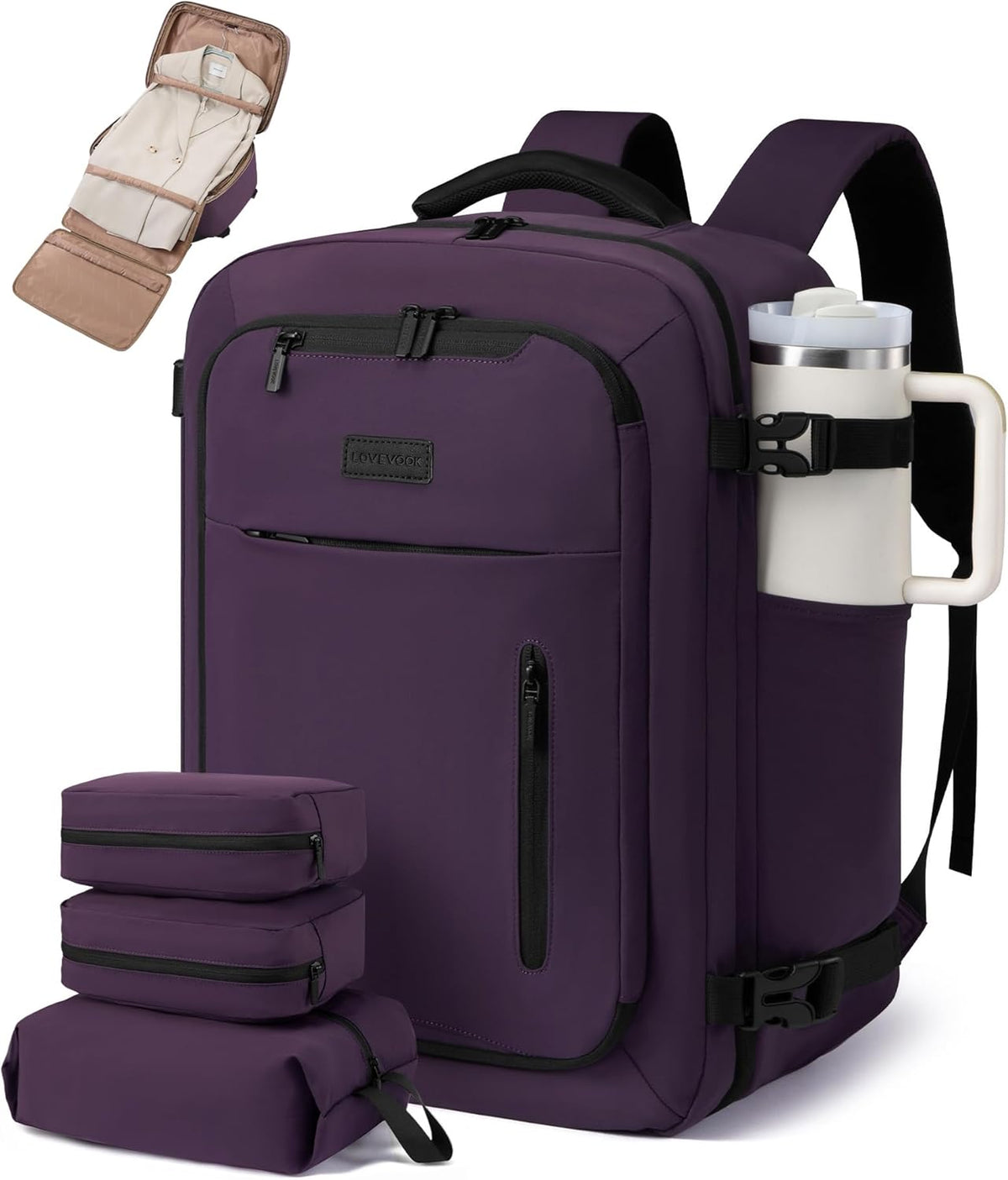Travel Backpack for Women Men with Garment Bag, 40L Carry on Backpack as TSA Personal Item Flight Approved, Luggage Daypack Fits 17.3" Laptop, Overnight Business Weekender Travel Essential