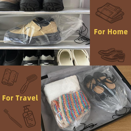 100 Pack Clear Shoe Bags for Travel, 12"x18" Large Travel Shoe Bags for Storage and Packing, Waterproof Drawstring Shoe Bag for Traveling, Bulk Travel Essentials for Men and Women