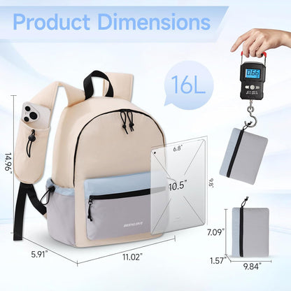 Hiking Backpack for Women Men 16L,Lightweight Foldable Backpack,Packable Hiking Daypack for Travel Camping Outdoor,Beige