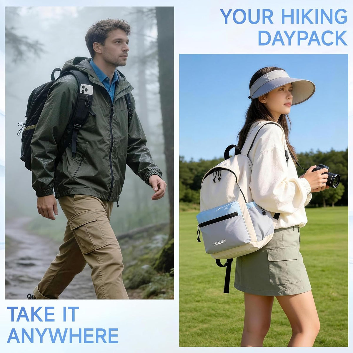 Hiking Backpack for Women Men 16L,Lightweight Foldable Backpack,Packable Hiking Daypack for Travel Camping Outdoor,Beige