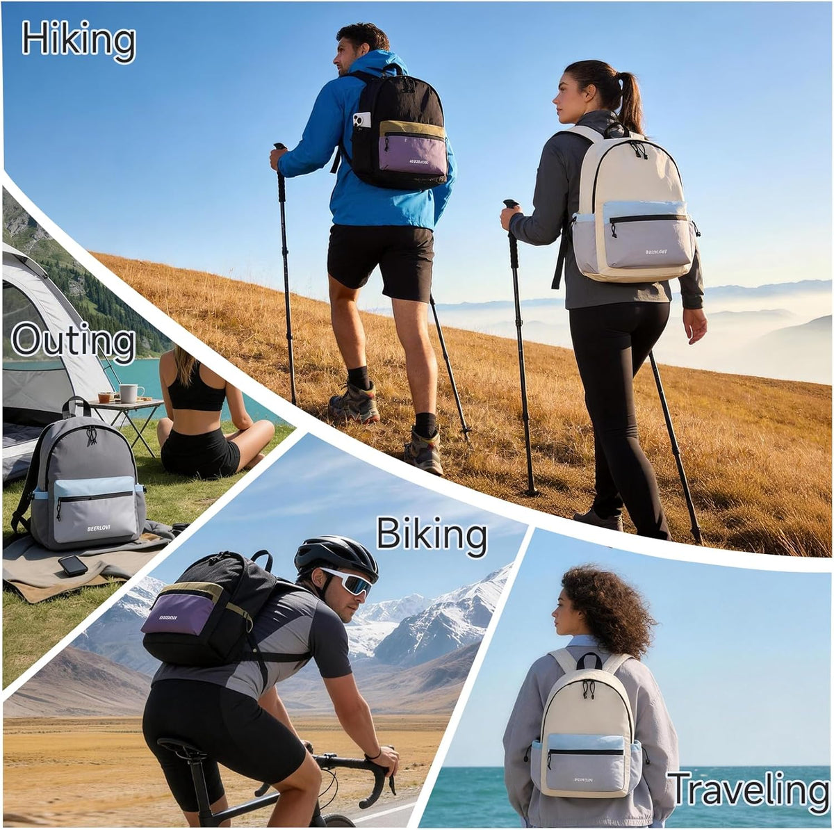 Hiking Backpack for Women Men 16L,Lightweight Foldable Backpack,Packable Hiking Daypack for Travel Camping Outdoor,Beige
